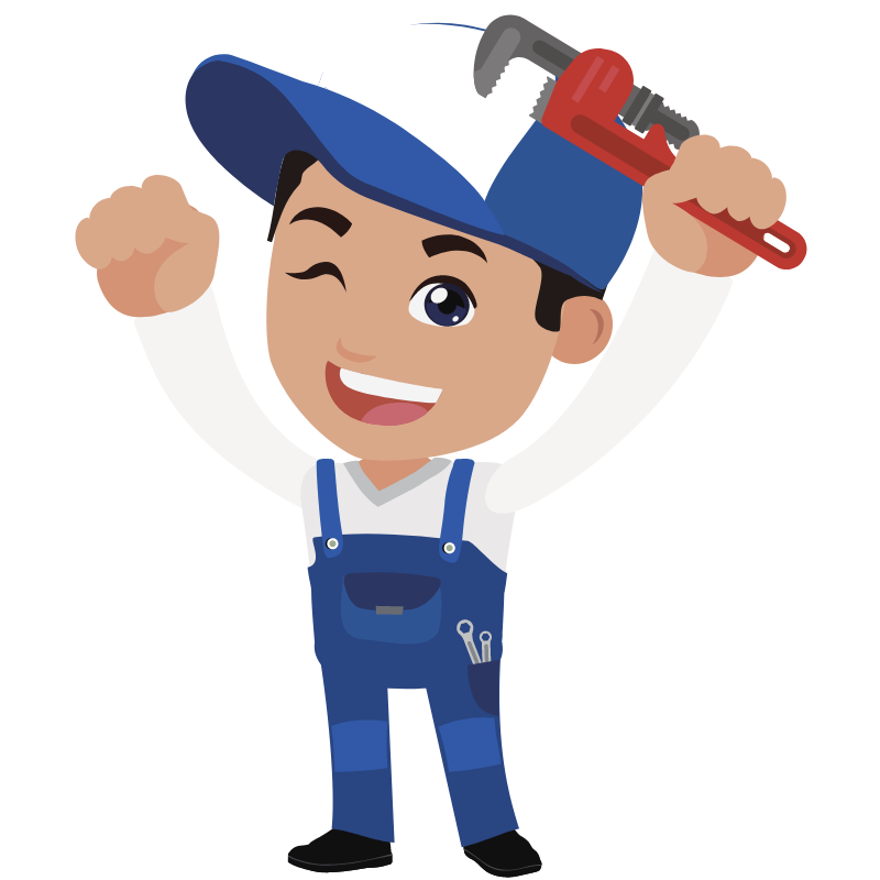 Plombier en bleu de travail souriant, prêt à offrir des services de plomberie professionnels.